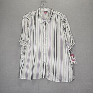 Vince Camuto  white purple stripe short sleeve  XL  button up blouse